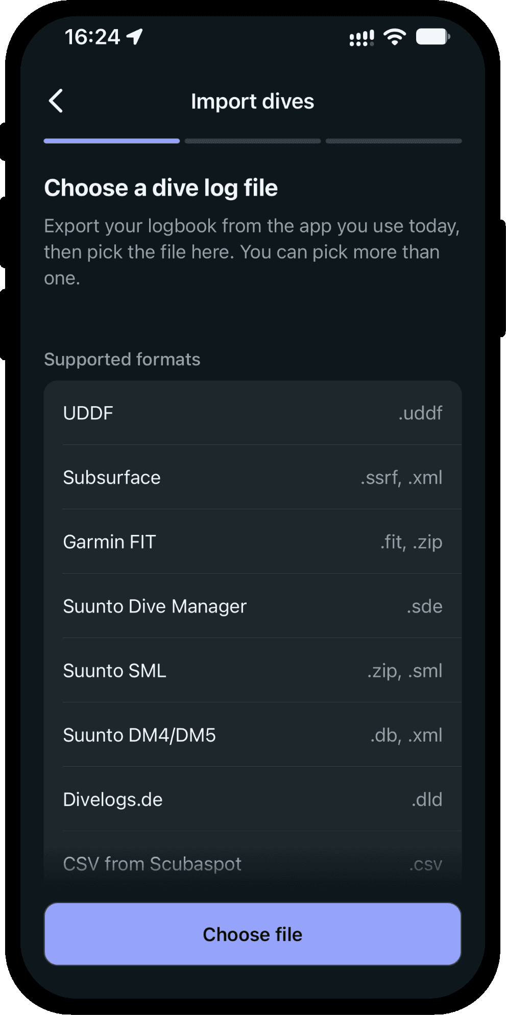 Importing a dive log into Scubaspot