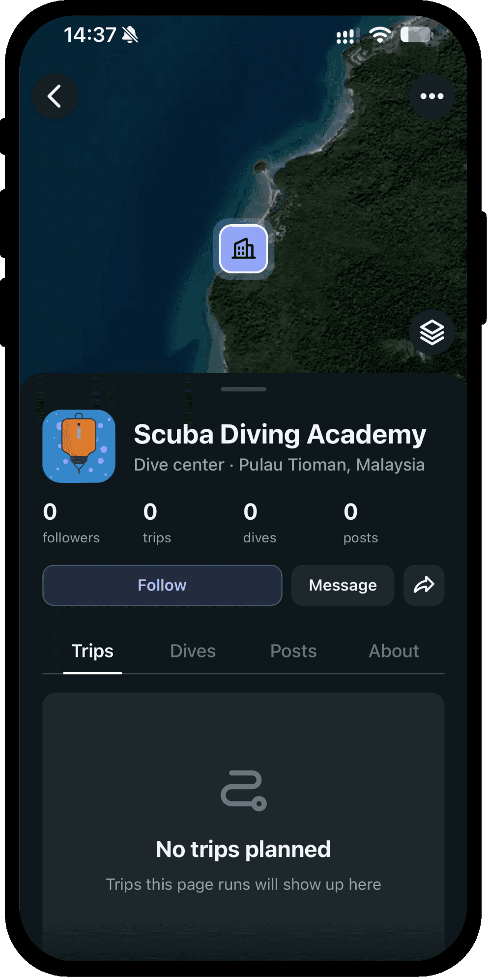 A dive center's page in Scubaspot