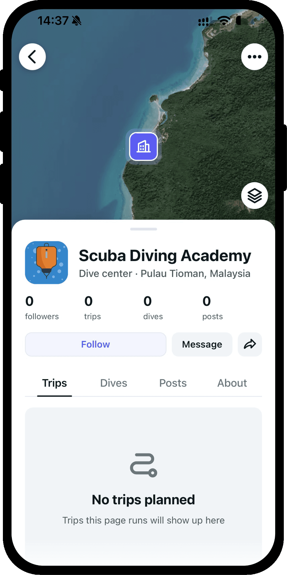 A dive center's page in Scubaspot
