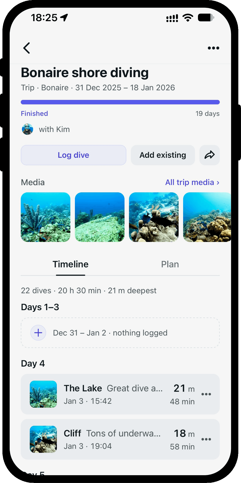 The day-by-day timeline of a dive trip in Scubaspot